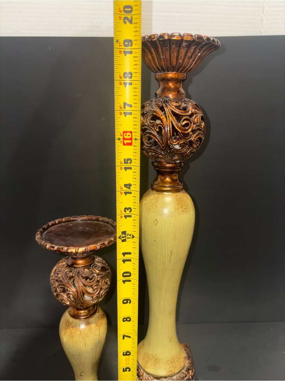 Decorative Green and Bronze Ornate Candle Holders - Picture 2 of 9